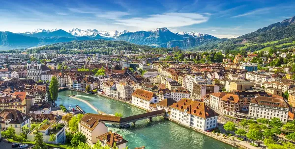 View to Mt. Pilatus  and Historic City Center of Lucerne